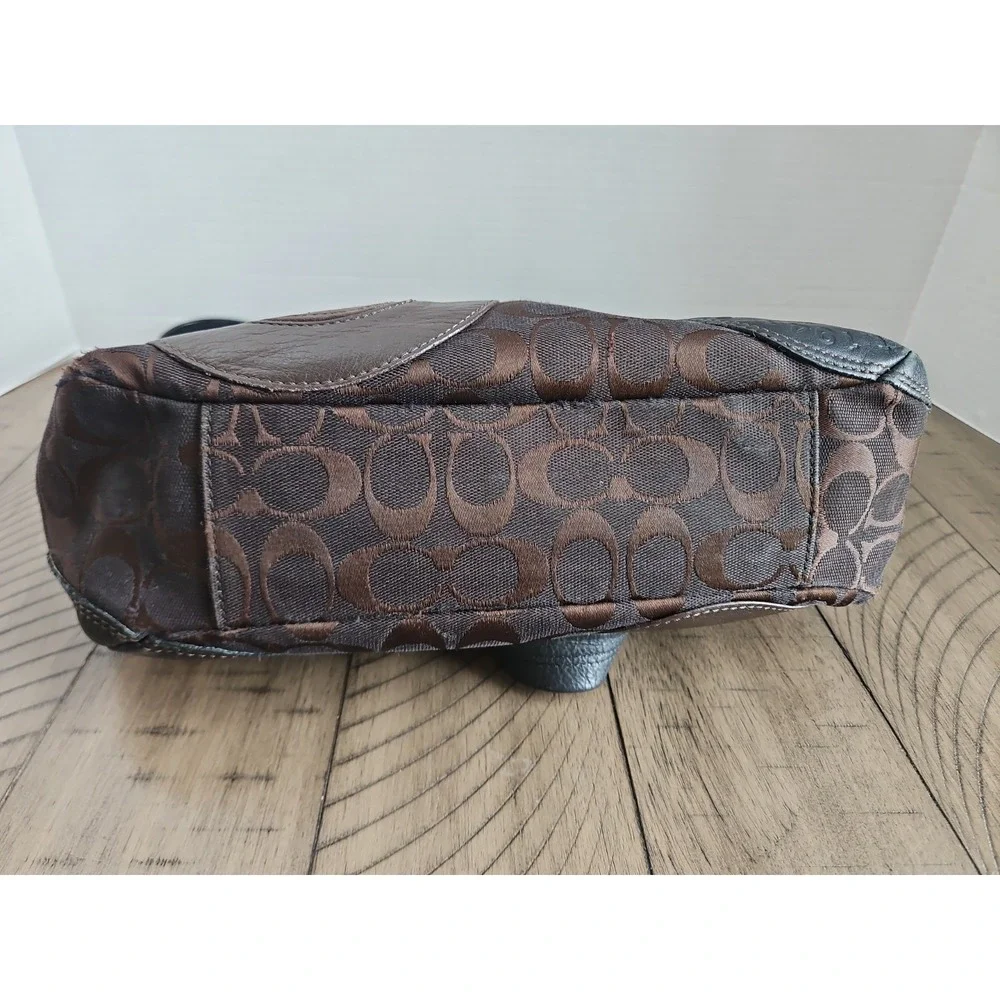 Coach Bag Circle Patchwork F15466 Brown Black Suede Leather East West Tote